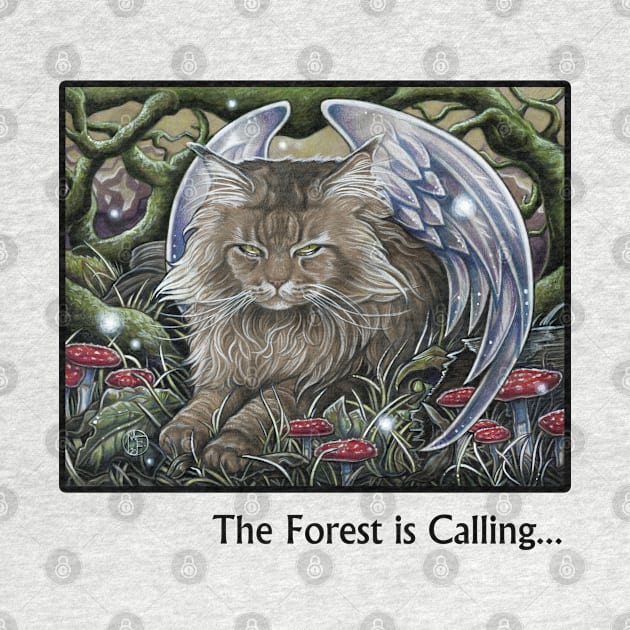 Cat Forest Spirit -The Forest is Calling - Black Outlined Version by Nat Ewert Art